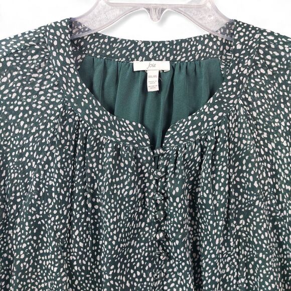 Joie Dress Womens XXL 2X Green White Dot Long Sleeve Lined Boho Peasant Buttons - Picture 4 of 10